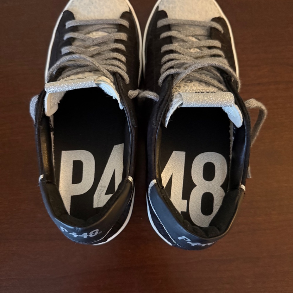 P448 Animal print black and silver sneakers size 7 - Picture 4 of 9
